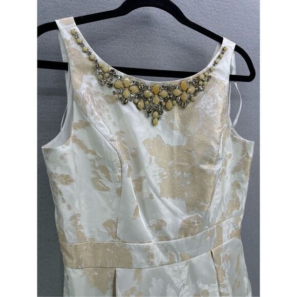 Eliza J. Gold Cream Jewel Embellished Jacquard Floral Fit & Flare Dress Size 6 - Picture 6 of 15